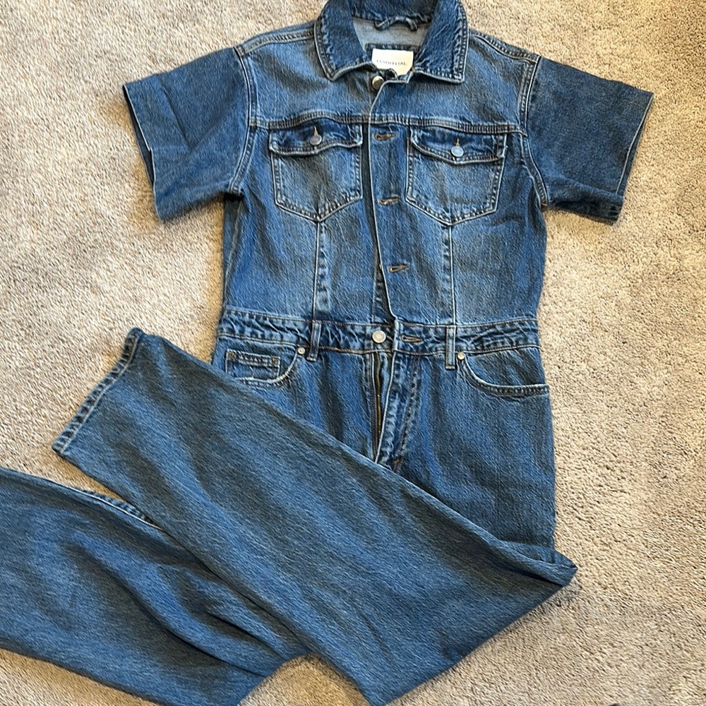 Denim Jumpsuit with Short Sleeves-size 8/29